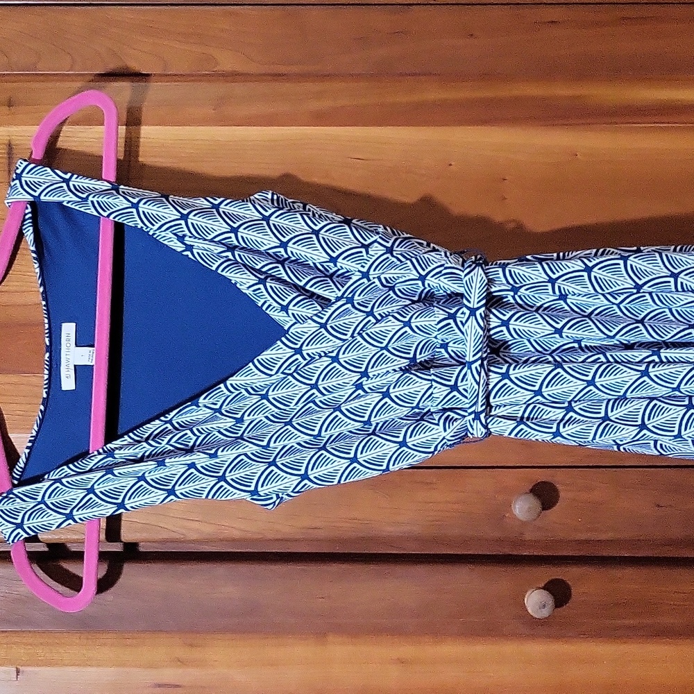 Blue and white midi dress